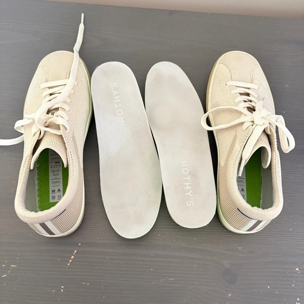 Rothy's Sneakers The Lace Up Size 6 Light Beige Knit Sustainable Biscuit